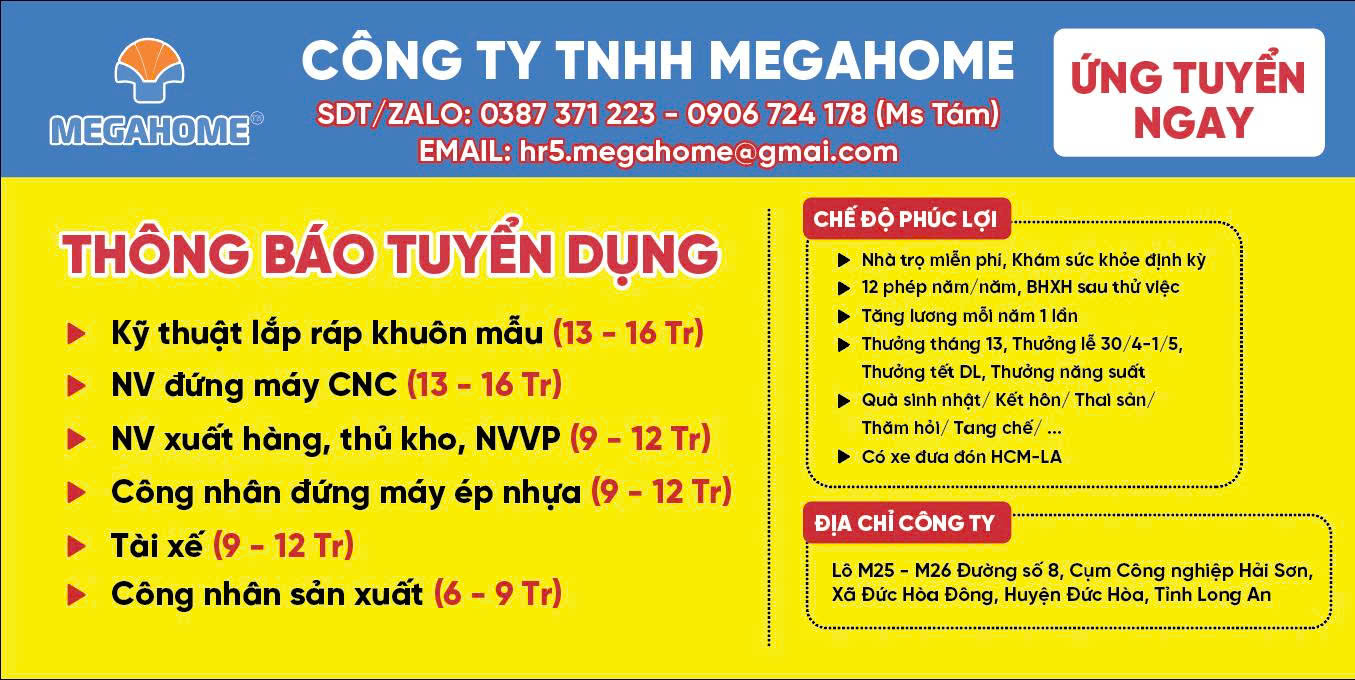 Tuyển dụng Việc Làm tại Đức Hòa Long An tháng 6 năm 2025
